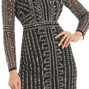 Aidan Bini Black Long-Sleeve Beaded Evening Dress